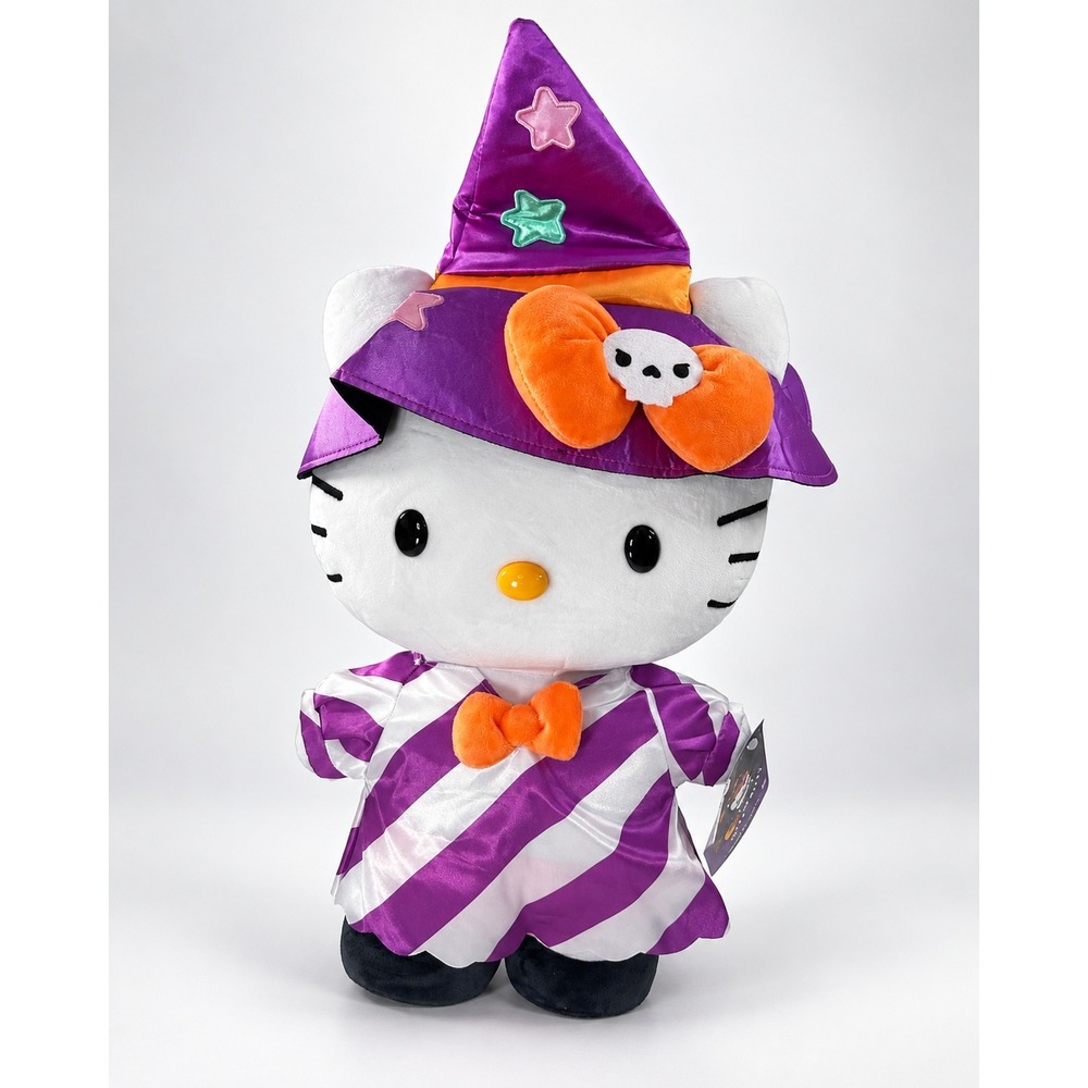 Hello Kitty Halloween Witch Greeter 23 in Purple Stripe Plush Gemmy NWT